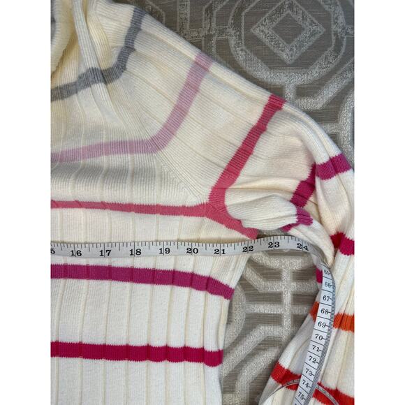 Talbots Ribbed Turtleneck Sweater Cream Rainbow Stripe Plus Size 1X Pullover - Picture 4 of 8